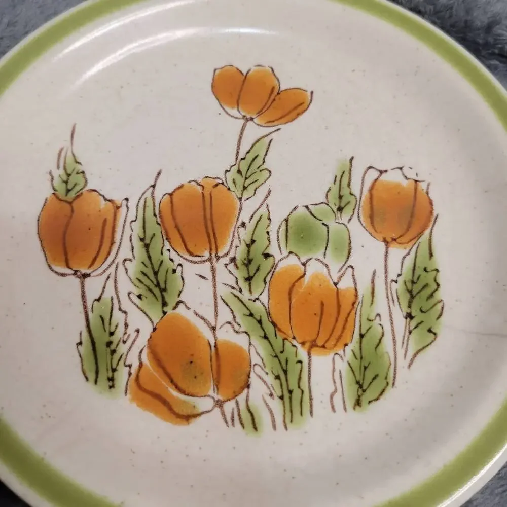Meadowbrook Made in Japan Vtg 70s Tulip Floral Dessert Plates